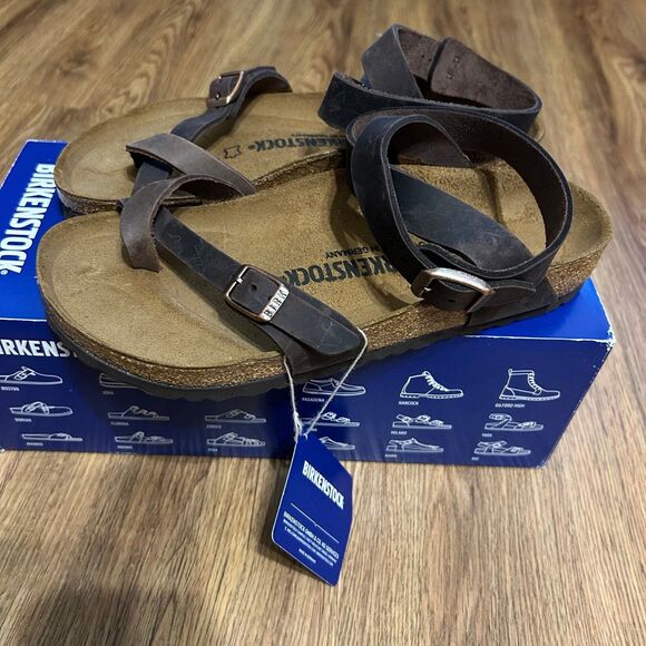 Birkenstock Yara brown leather ankle strap sandals shoes women’s eur 38 new - Picture 4 of 6